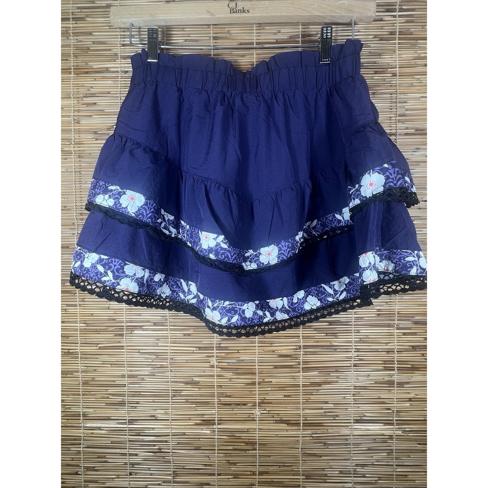 Women's High Waist PurpleRuffle Mini Skort Lace Trim Boho Skirt Size Medium